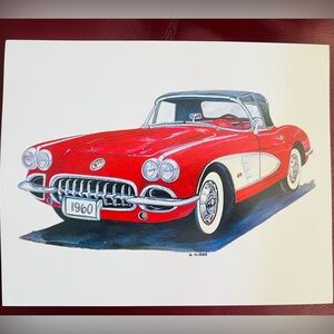 1960 Corvette lithograph Art print 8x10 by Gordon Kibbe